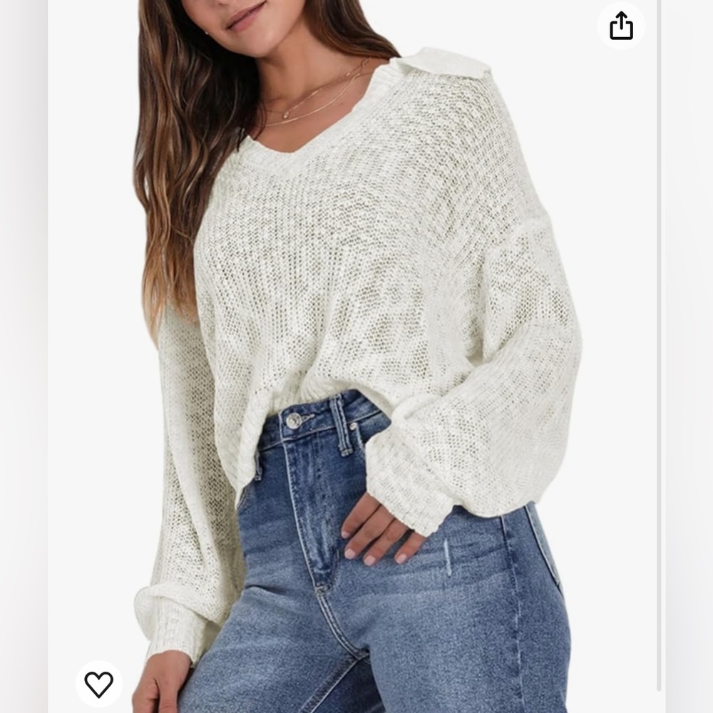 Oversized Pullover Sweaters Casual Collared V Neck Long Sleeve Lightweight Knit